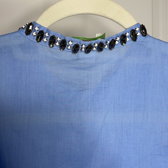 EUC JCREW BLOUSE. BEADED NECKLINE. PLEATED BREAST. BEAUTIFUL!! SIZE 0. - Picture 3 of 4